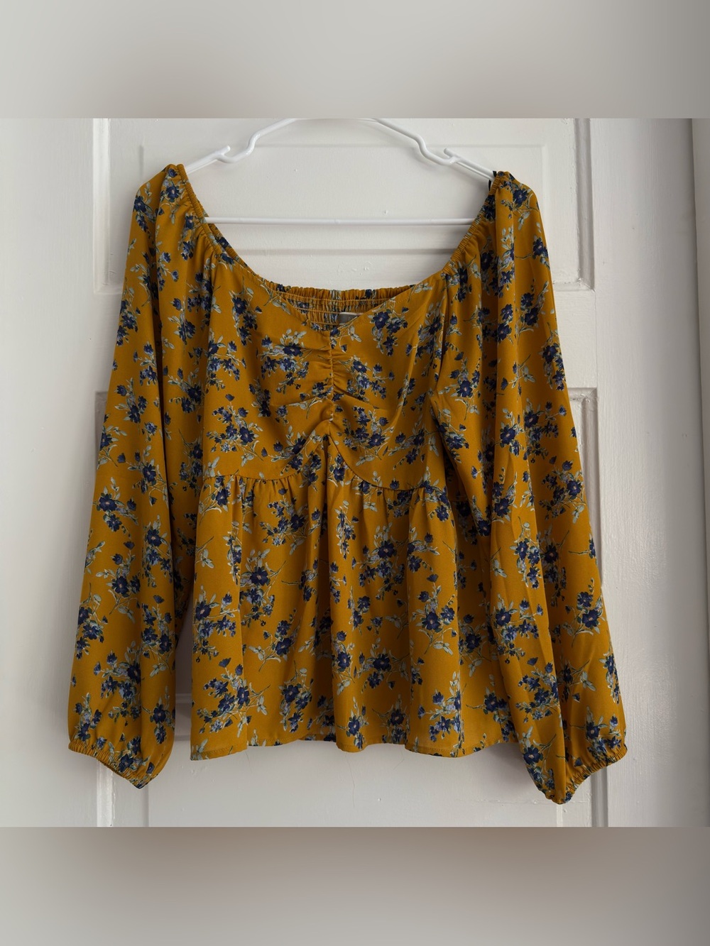 Pleione Mustard Floral Peasant Top